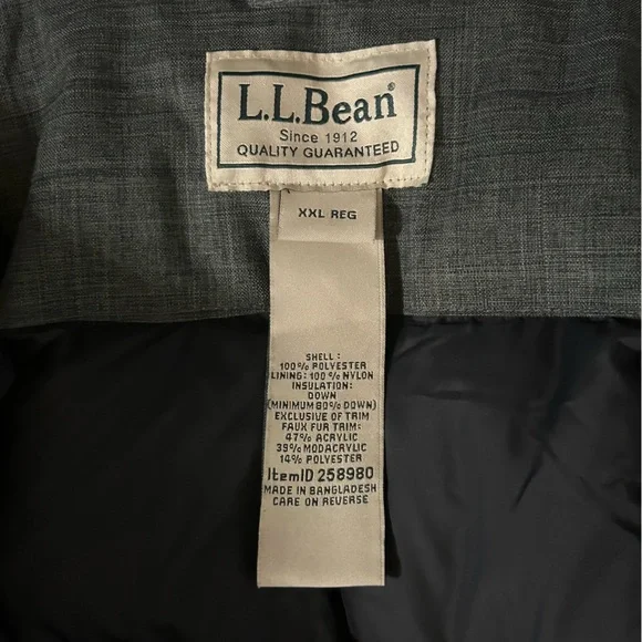 LL Bean Mens Baxter State Hooded Parka Coat Down Jacket Size XXL Reg Charcoal - Picture 6 of 16